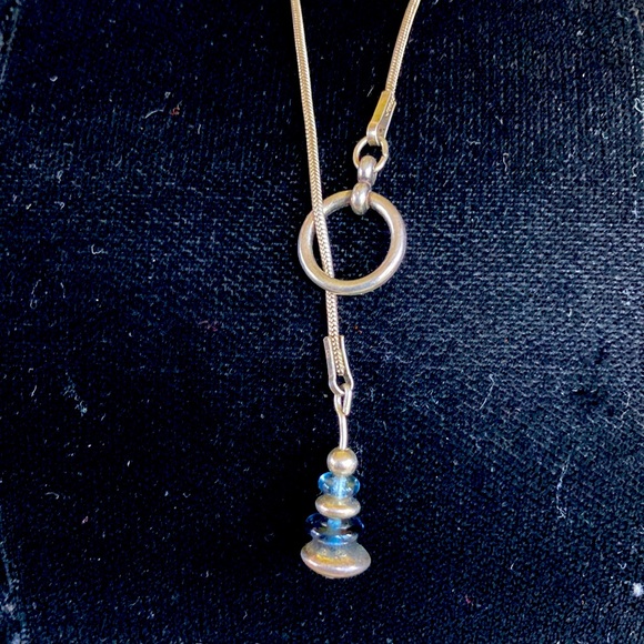 Sterling Silver Blue Glass Drop Choker Necklace - Picture 1 of 3